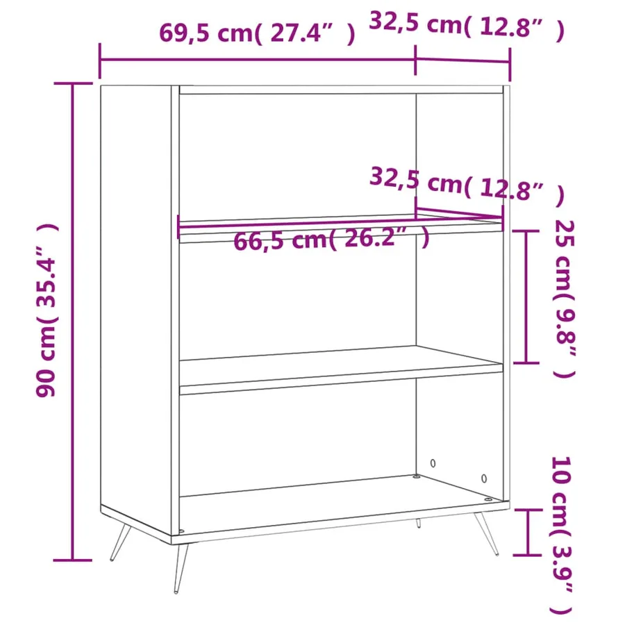 Bibliothèque gris béton 69,5x32,5x90 cm bois d'ingénierie - 9