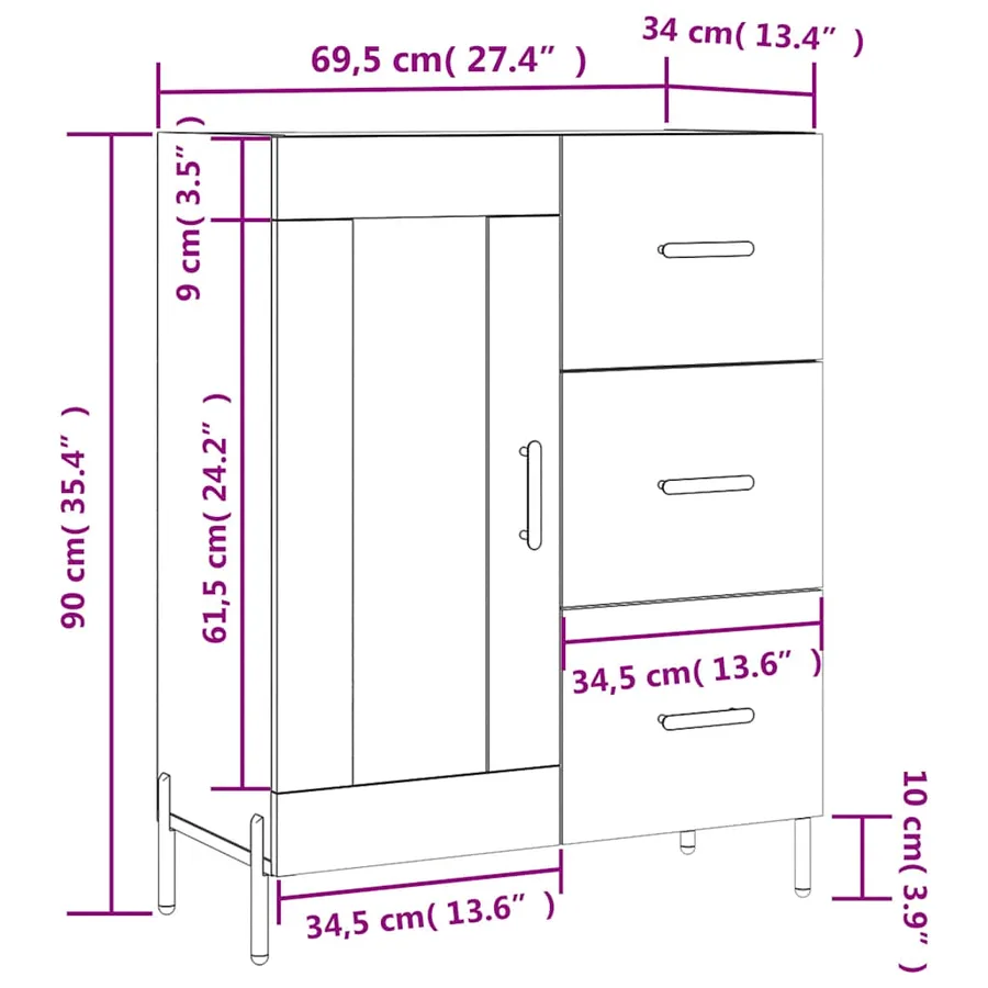 Buffet noir 69,5x34x90 cm bois d'ingénierie - 14