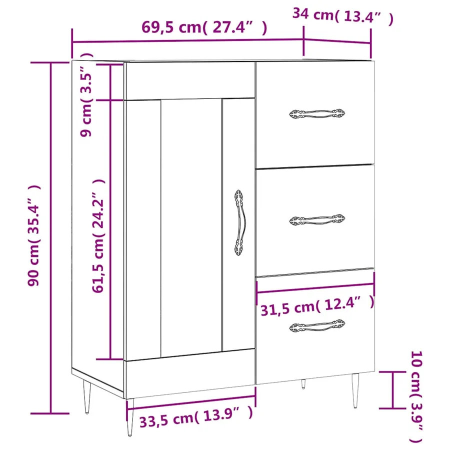 Buffet gris béton 69,5x34x90 cm bois d'ingénierie - 14