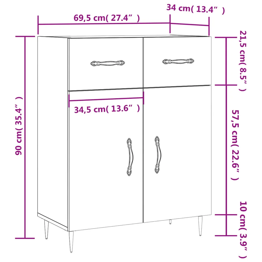 Buffet gris béton 69,5x34x90 cm bois d'ingénierie - 13