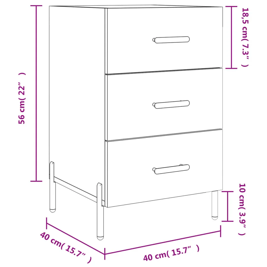 Table de chevet gris béton 40x40x66 cm bois d'ingénierie - 12