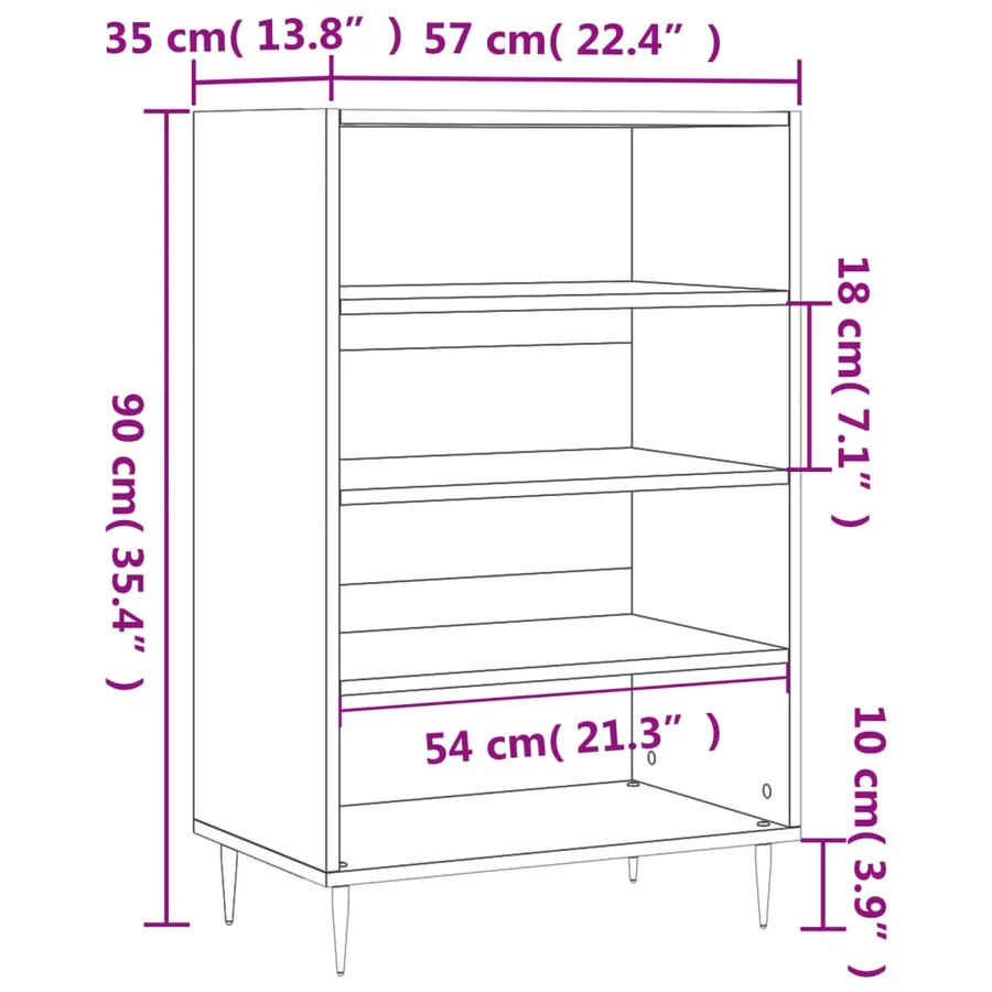 Buffet haut gris béton 57x35x90 cm bois d'ingénierie - 9