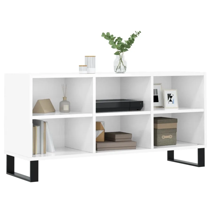 Meuble TV blanc brillant 103,5x30x50 cm bois d'ingénierie - 3