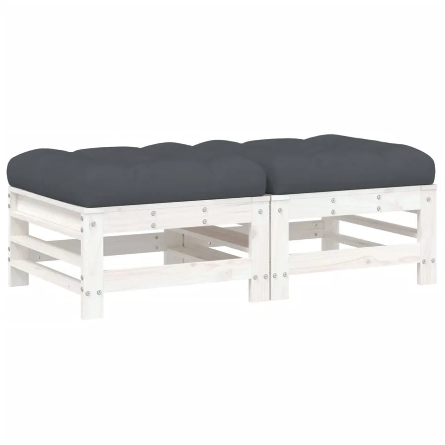 Repose-pieds de jardin coussins lot de 2 blanc bois pin massif - 2