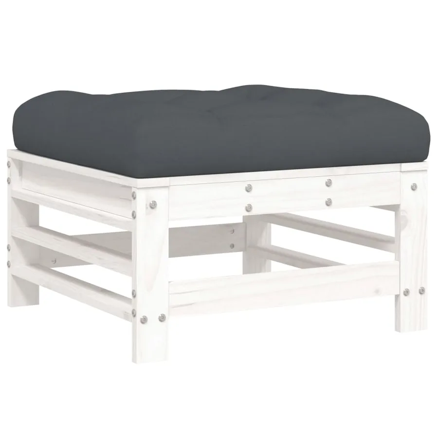 Repose-pieds de jardin coussins lot de 2 blanc bois pin massif - 3