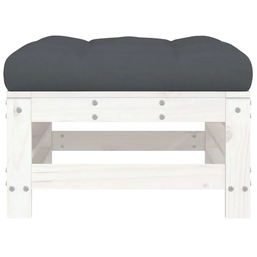 Repose-pieds de jardin coussins lot de 2 blanc bois pin massif - 4