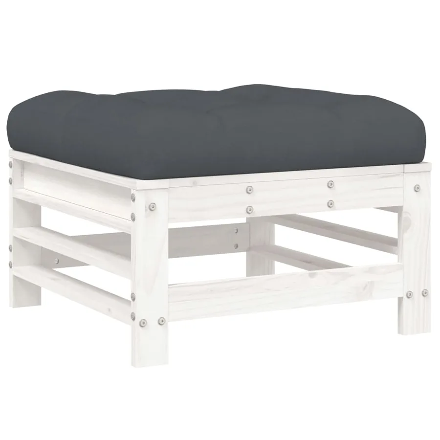 Repose-pieds de jardin coussins lot de 2 blanc bois pin massif - 6