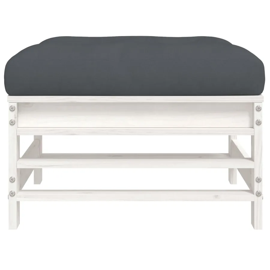 Repose-pieds de jardin coussins lot de 2 blanc bois pin massif - 7