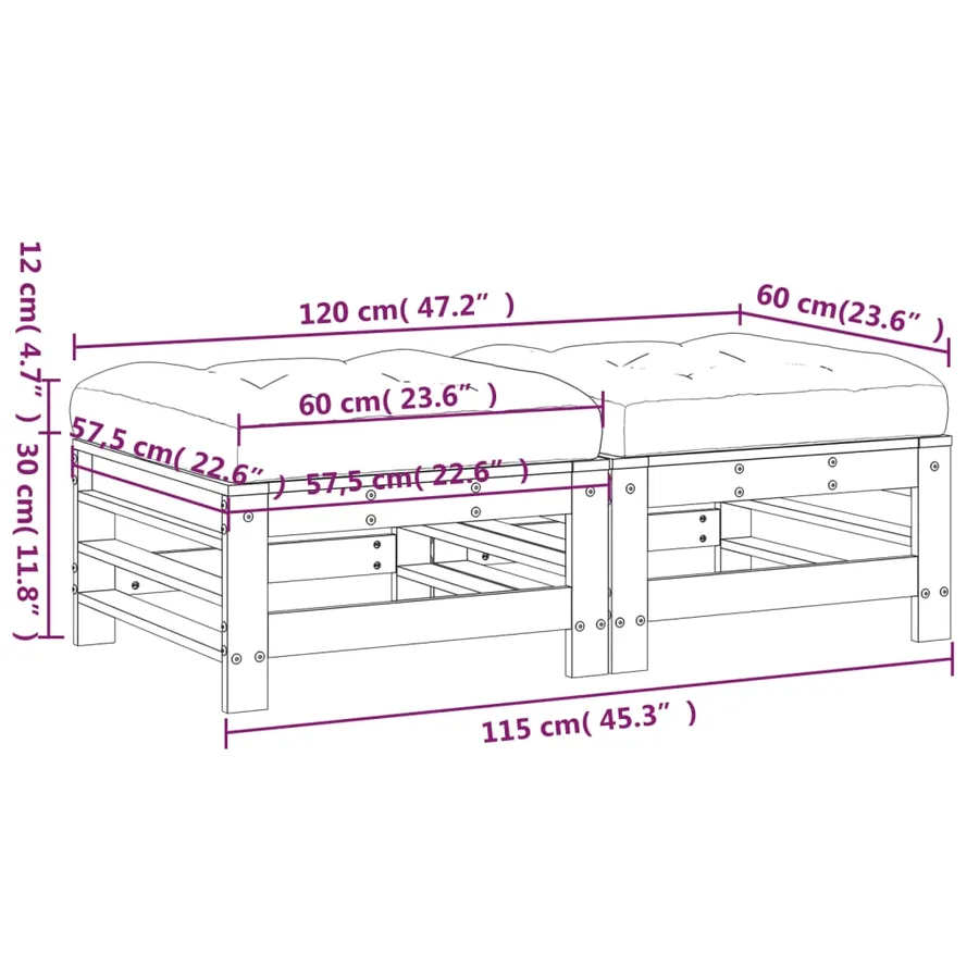 Repose-pieds de jardin coussins lot de 2 blanc bois pin massif - 9