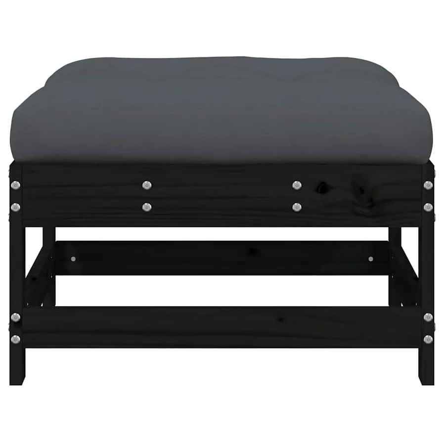 Repose-pied de jardin avec coussin noir bois de pin massif - 3