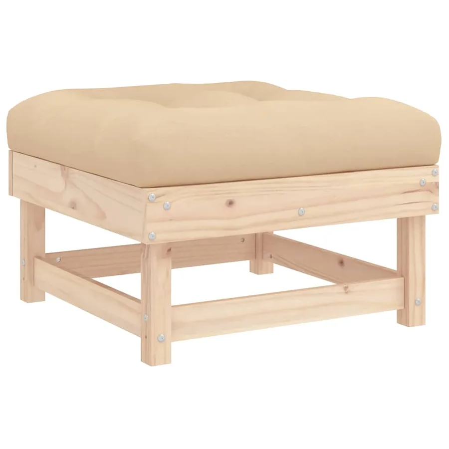 Repose-pied de jardin avec coussin bois de pin massif - 2