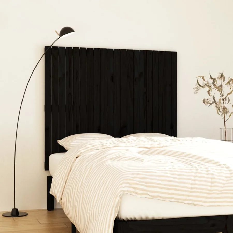 Tête de lit murale Noir 127,5x3x110 cm Bois massif de pin