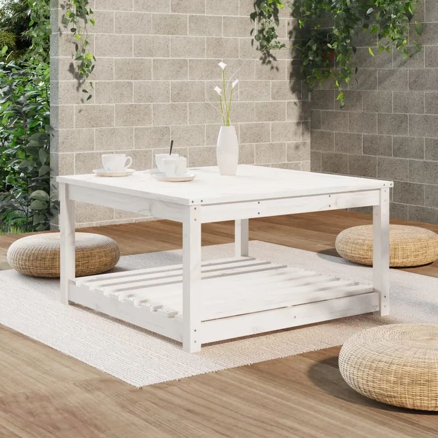Table de jardin blanc 82,5x82,5x45 cm bois massif de pin - 3
