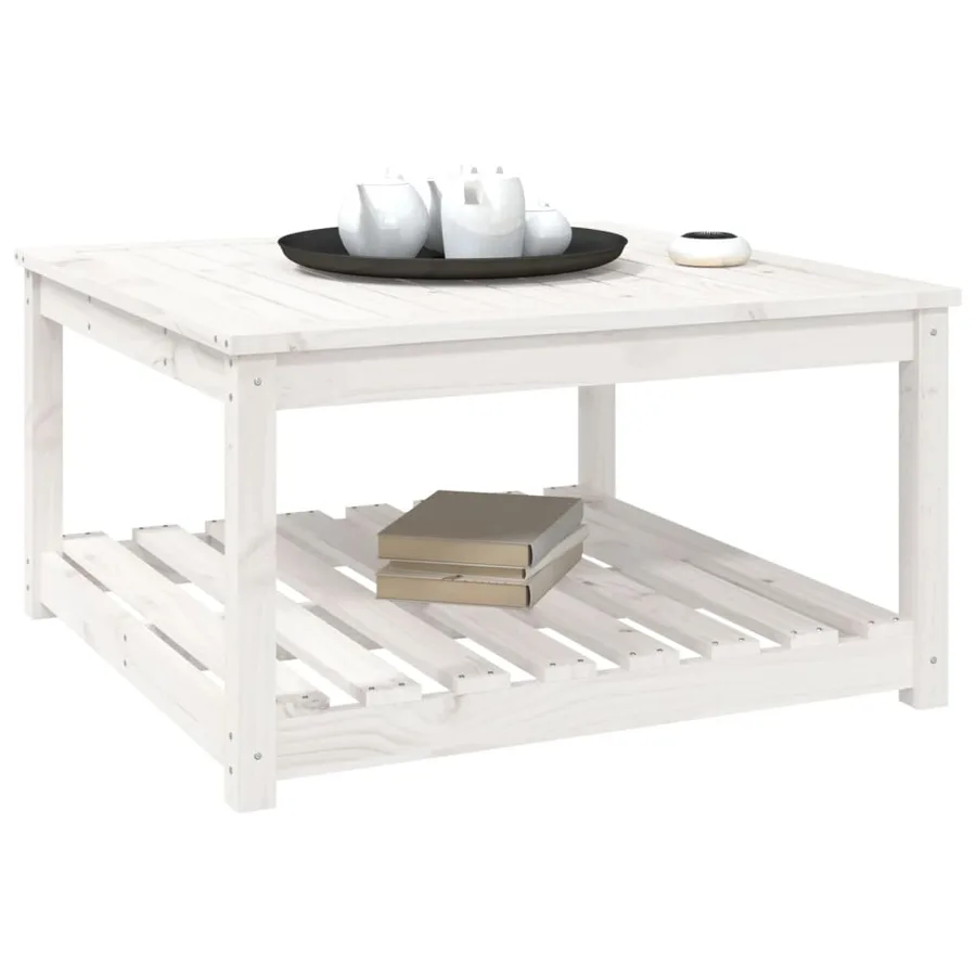 Table de jardin blanc 82,5x82,5x45 cm bois massif de pin - 4