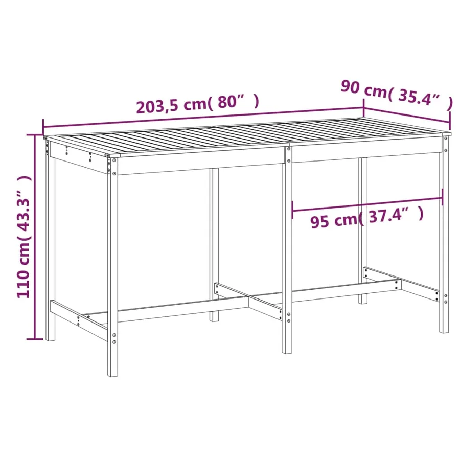 Table de jardin 203,5x90x110 cm bois massif de pin - 7
