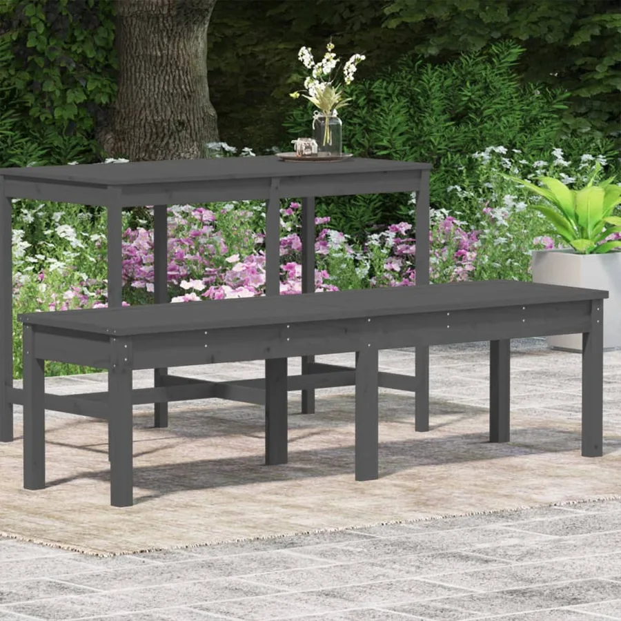 Banc de jardin à 2 places gris 159,5x44x45cm bois massif de pin - 3