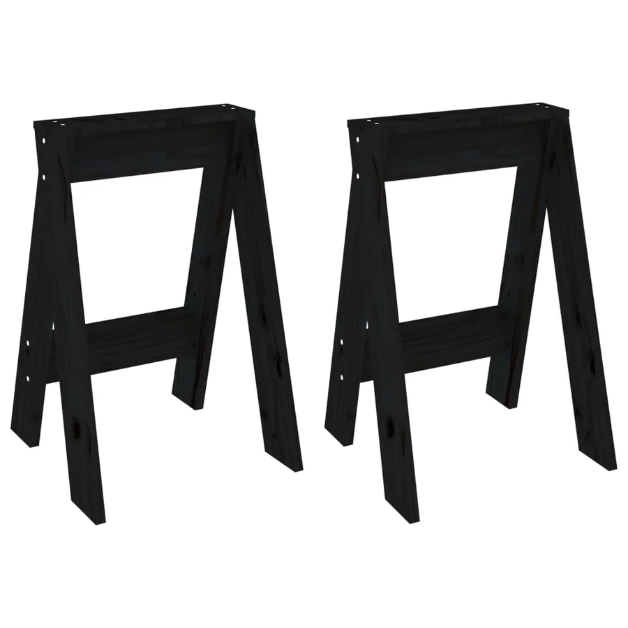 Tabourets lot de 2 noir 40x40x60 cm bois massif de pin - 2