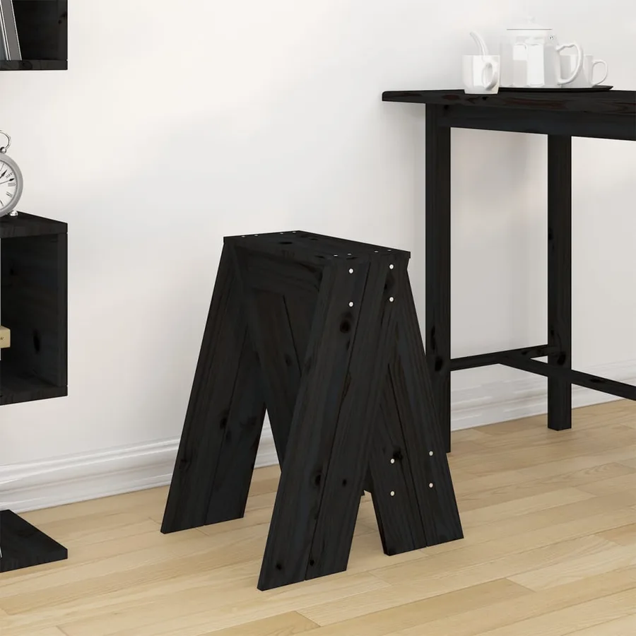Tabourets lot de 2 noir 40x40x60 cm bois massif de pin - 3