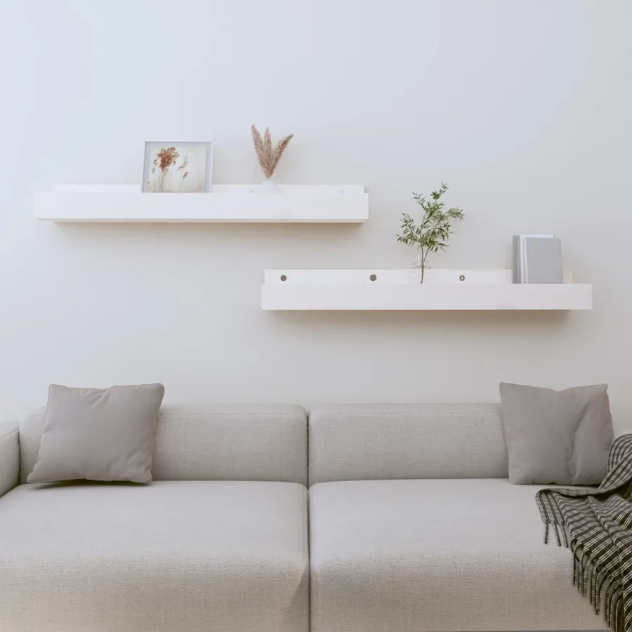 Étagères murales 2 pcs Blanc 80x12x9 cm Bois de pin massif