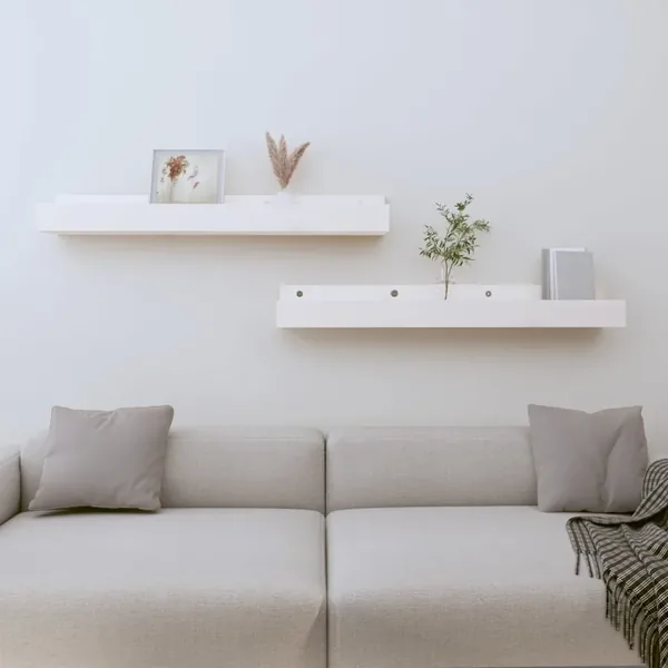 Étagères murales 2 pcs Blanc 80x12x9 cm Bois de pin massif