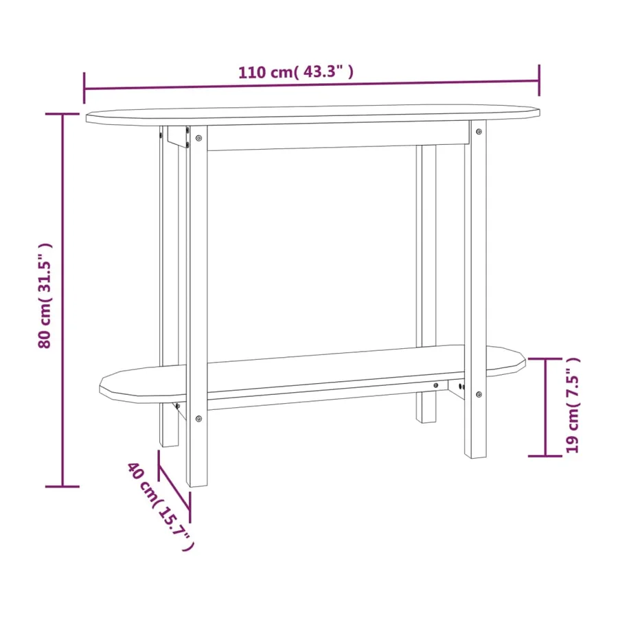 Table console Noir 110x40x80 cm Bois massif de pin - 8