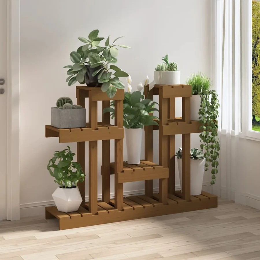 Support à plantes Marron miel 104,5x25x77,5 cm Bois massif pin - 3