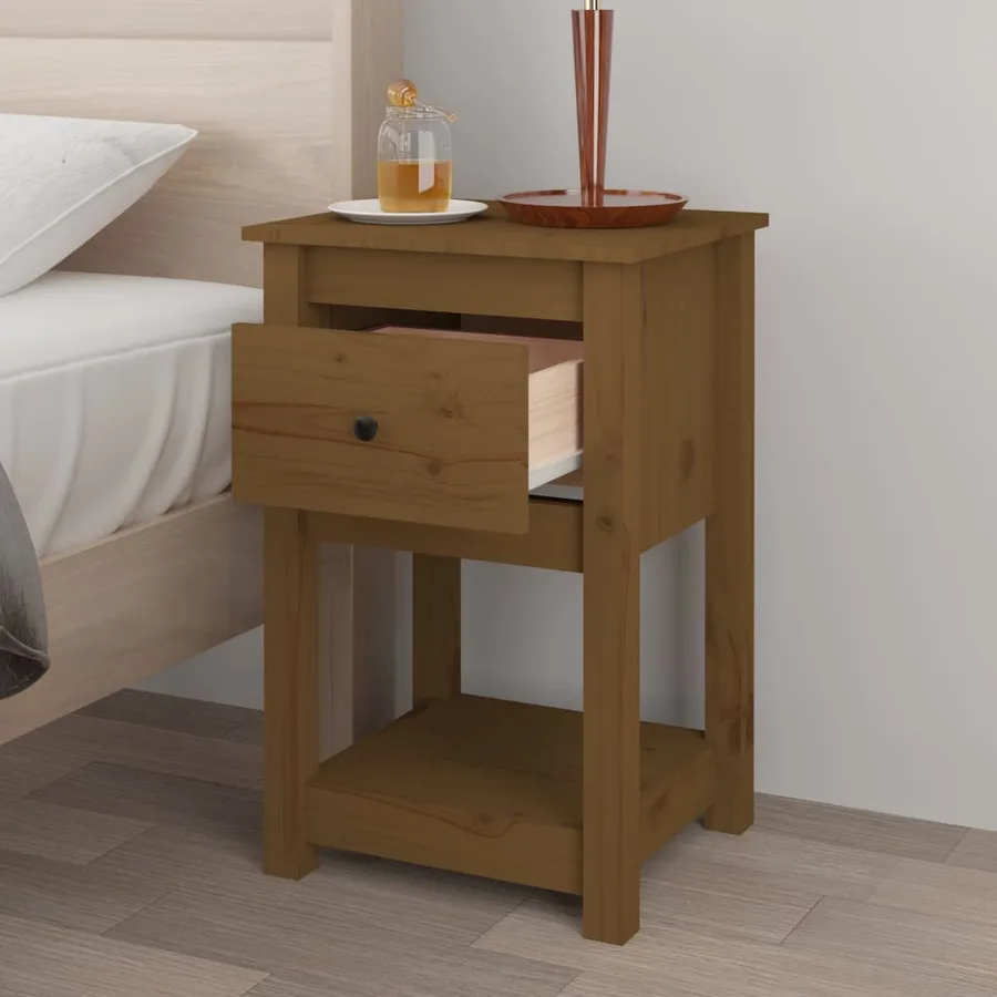 Table de chevet Marron miel 40x35x61,5 cm Bois de pin solide - 3