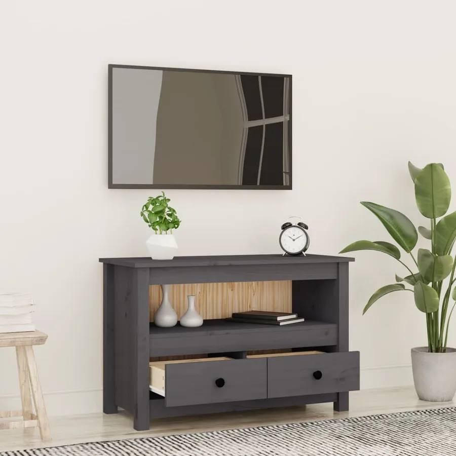 Meuble TV Gris 79x35x52 cm Bois de pin massif - 3