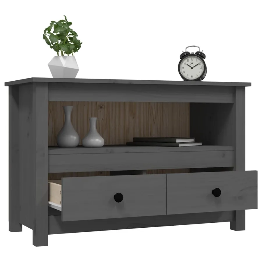 Meuble TV Gris 79x35x52 cm Bois de pin massif - 5
