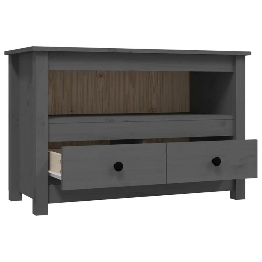 Meuble TV Gris 79x35x52 cm Bois de pin massif - 7