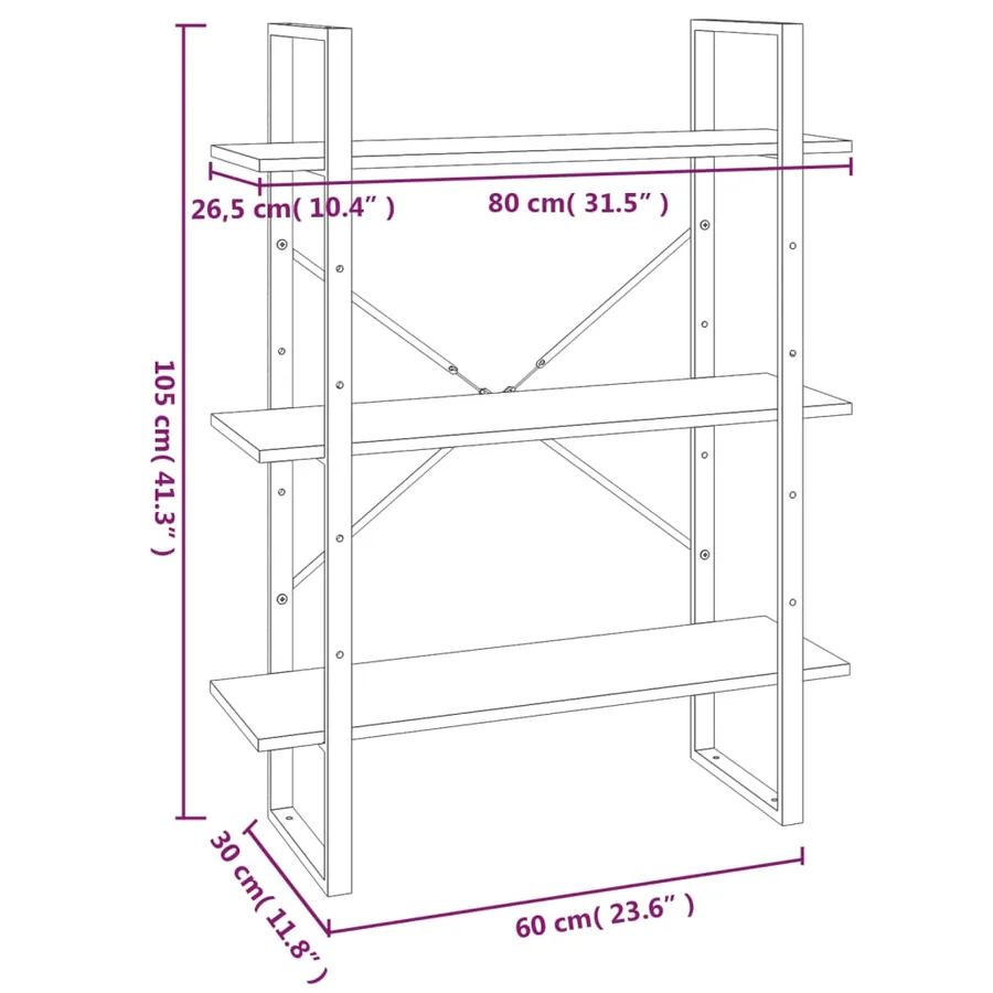 Bibliothèque Sonoma gris 80x30x105 cm Bois d'ingénierie - 7