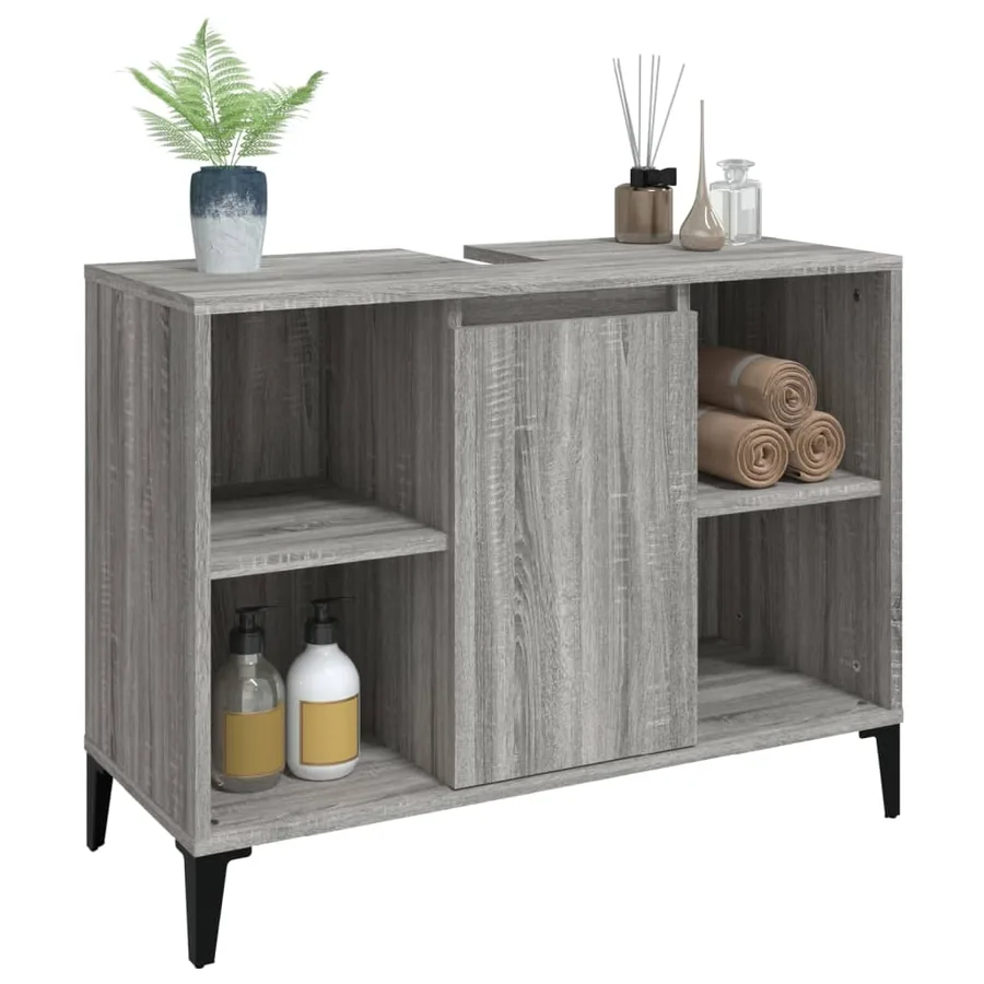 Meuble d'évier sonoma gris 80x33x60 cm bois d'ingénierie - 4