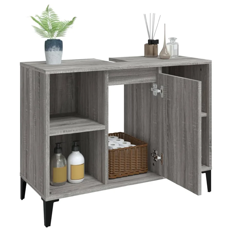 Meuble d'évier sonoma gris 80x33x60 cm bois d'ingénierie - 5