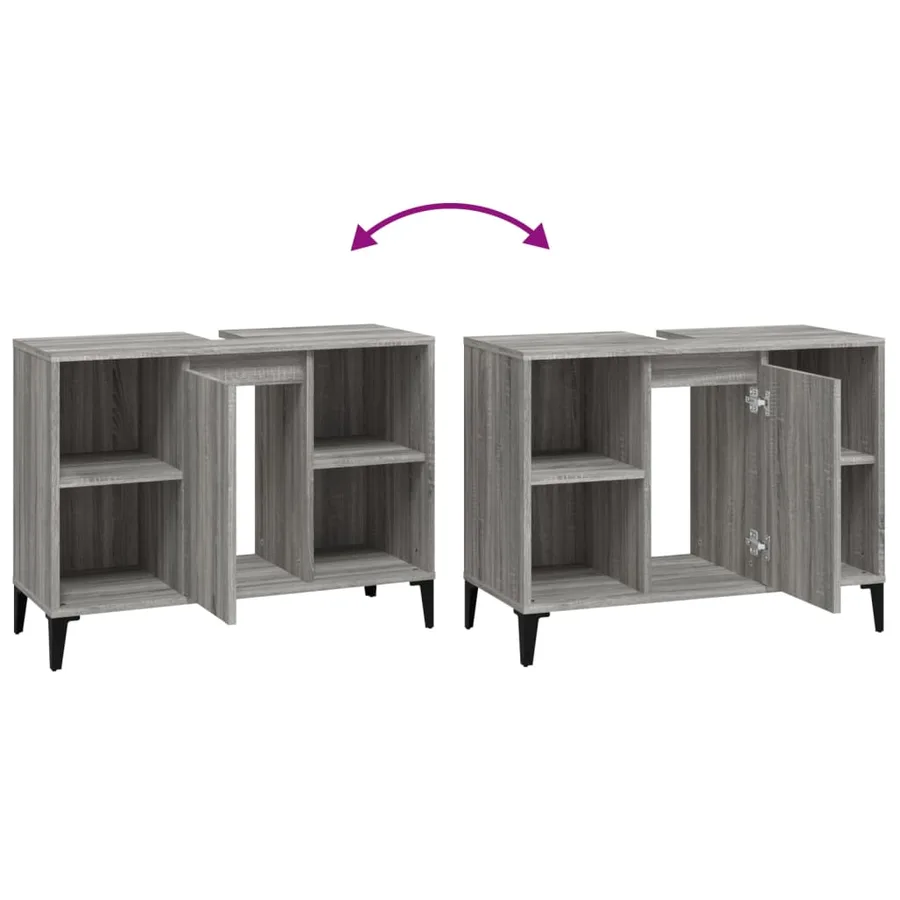 Meuble d'évier sonoma gris 80x33x60 cm bois d'ingénierie - 9