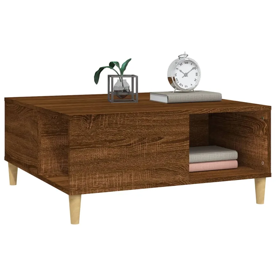 Table basse chêne marron 80x80x36,5 cm bois d'ingénierie - 4
