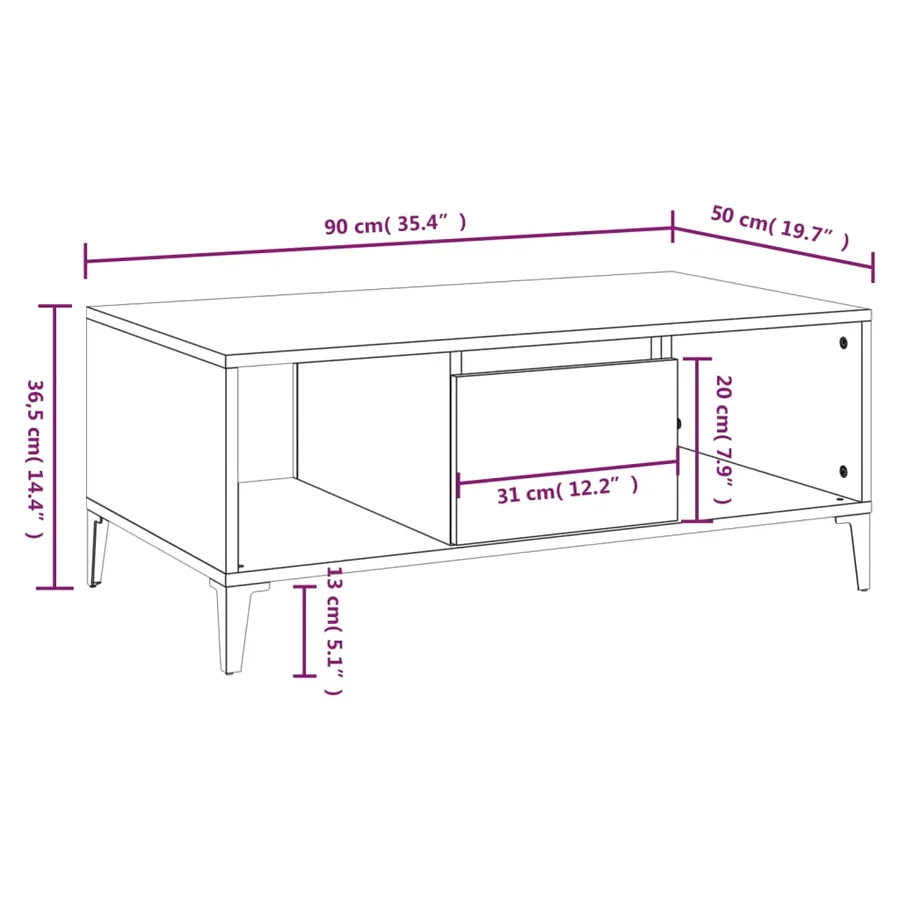 Table basse Chêne fumé 90x50x36,5 cm Bois d'ingénierie - 9