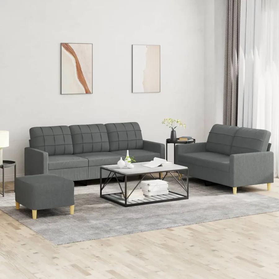 Ensemble de canapés 3 pcs avec coussins Gris foncé Tissu