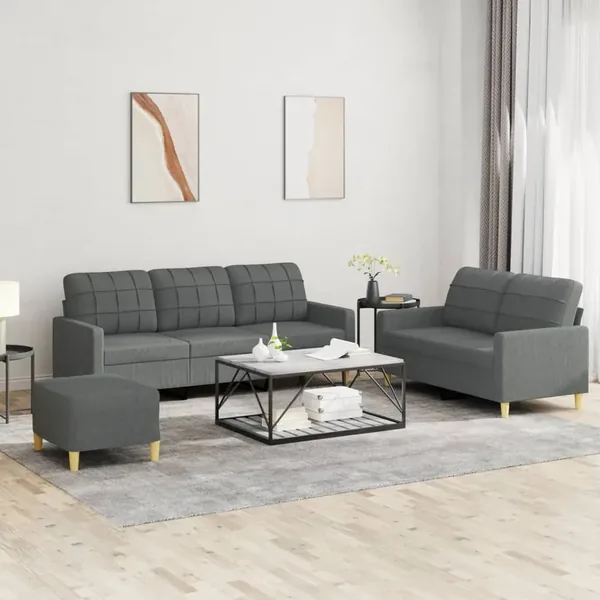 Ensemble de canapés 3 pcs avec coussins Gris foncé Tissu
