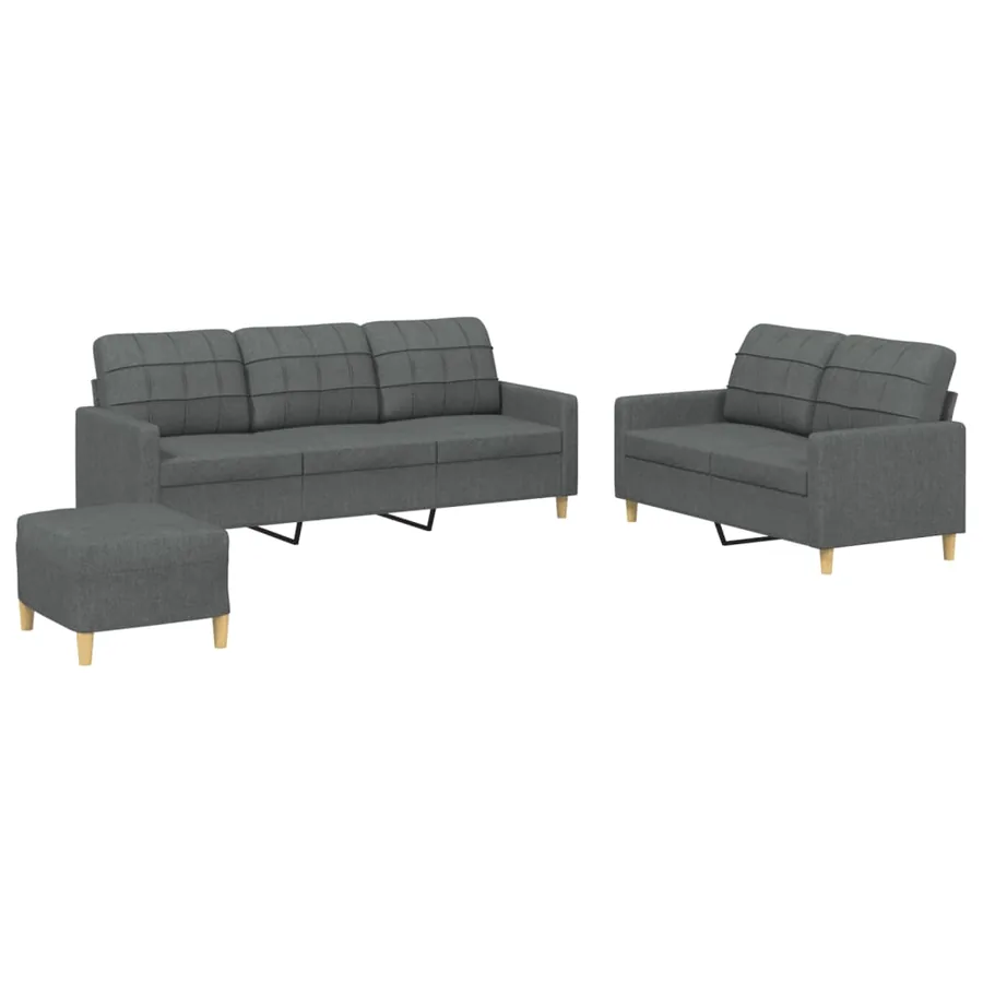 Ensemble de canapés 3 pcs avec coussins Gris foncé Tissu - 2