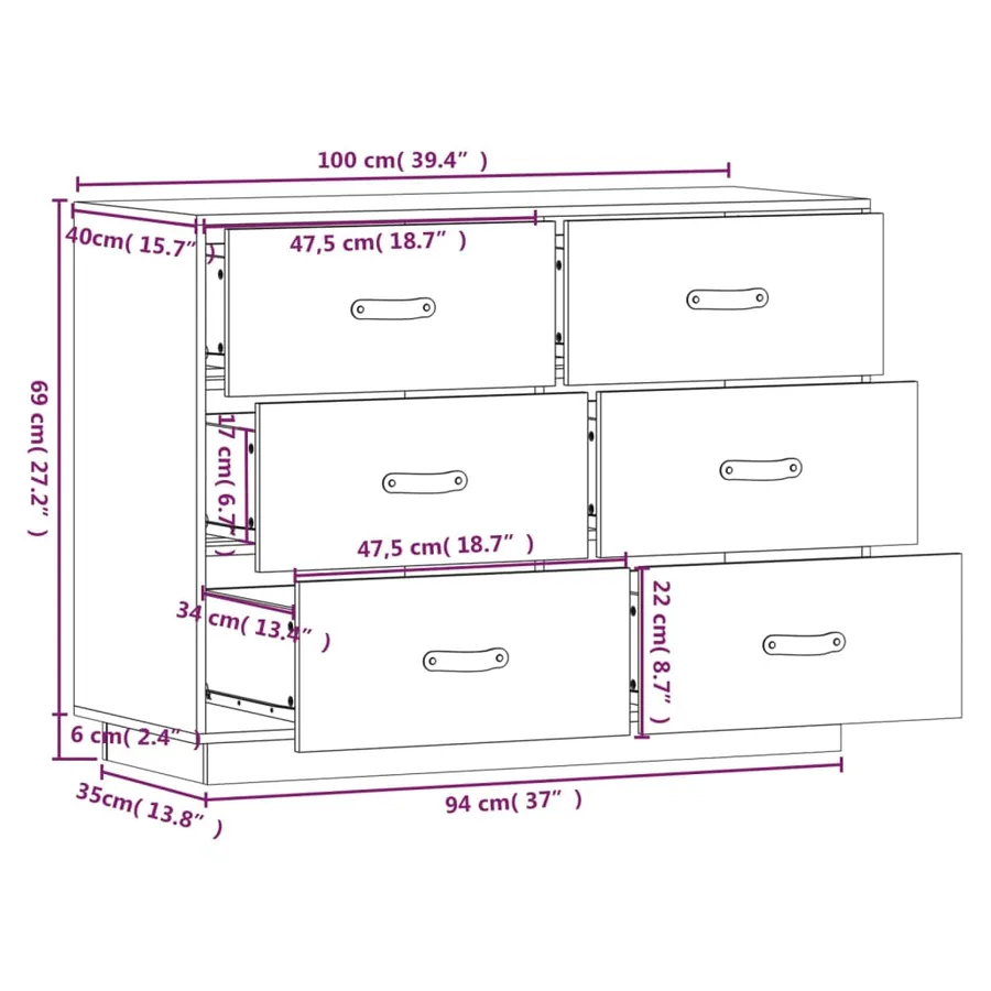 Buffet Marron miel 100x40x75 cm Bois massif de pin - 9