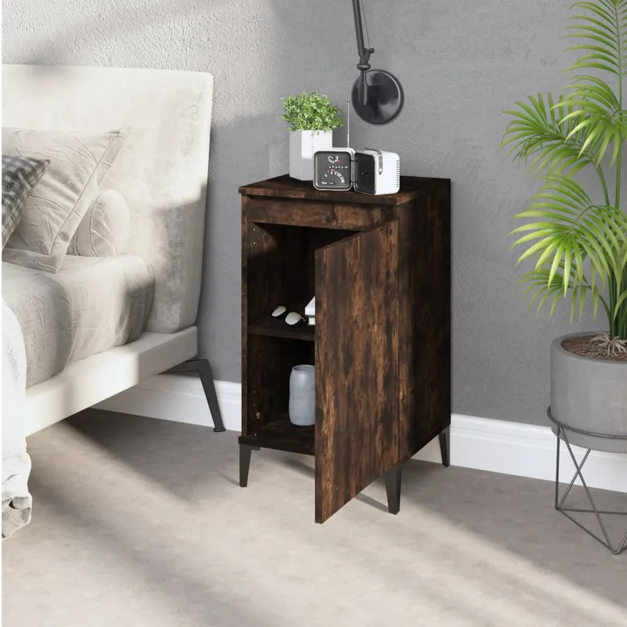 Table de chevet chêne fumé 40x35x70 cm bois d'ingénierie - 3