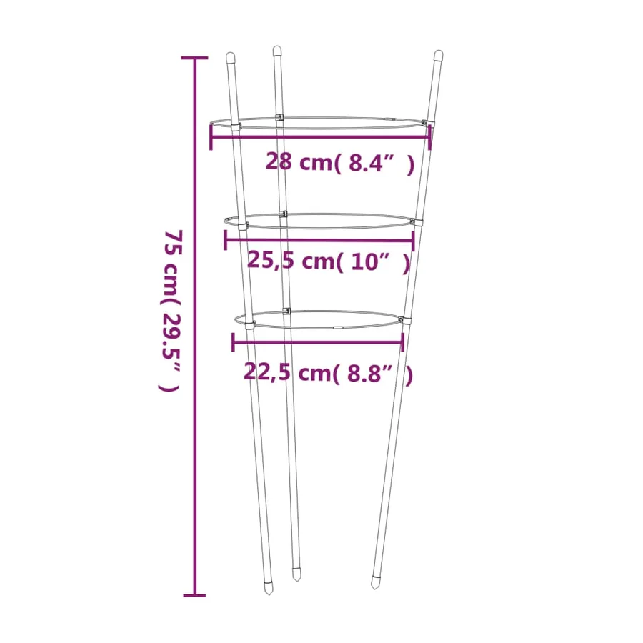 Supports pour plantes de jardin 3 anneaux 5pcs Vert 75 cm Acier - 8