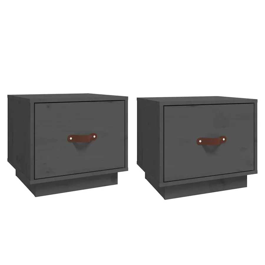 Tables de chevet 2 pcs Gris 40x34x35 cm Bois de pin massif - 2