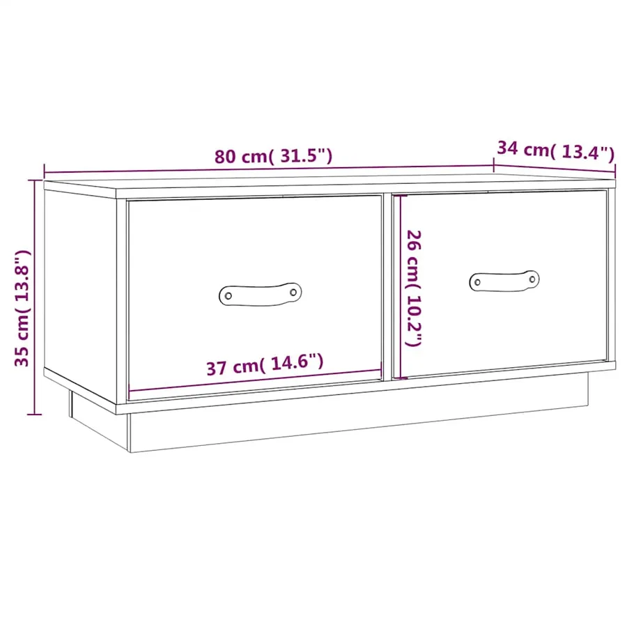 Meuble TV Noir 80x34x35 cm Bois de pin massif - 10