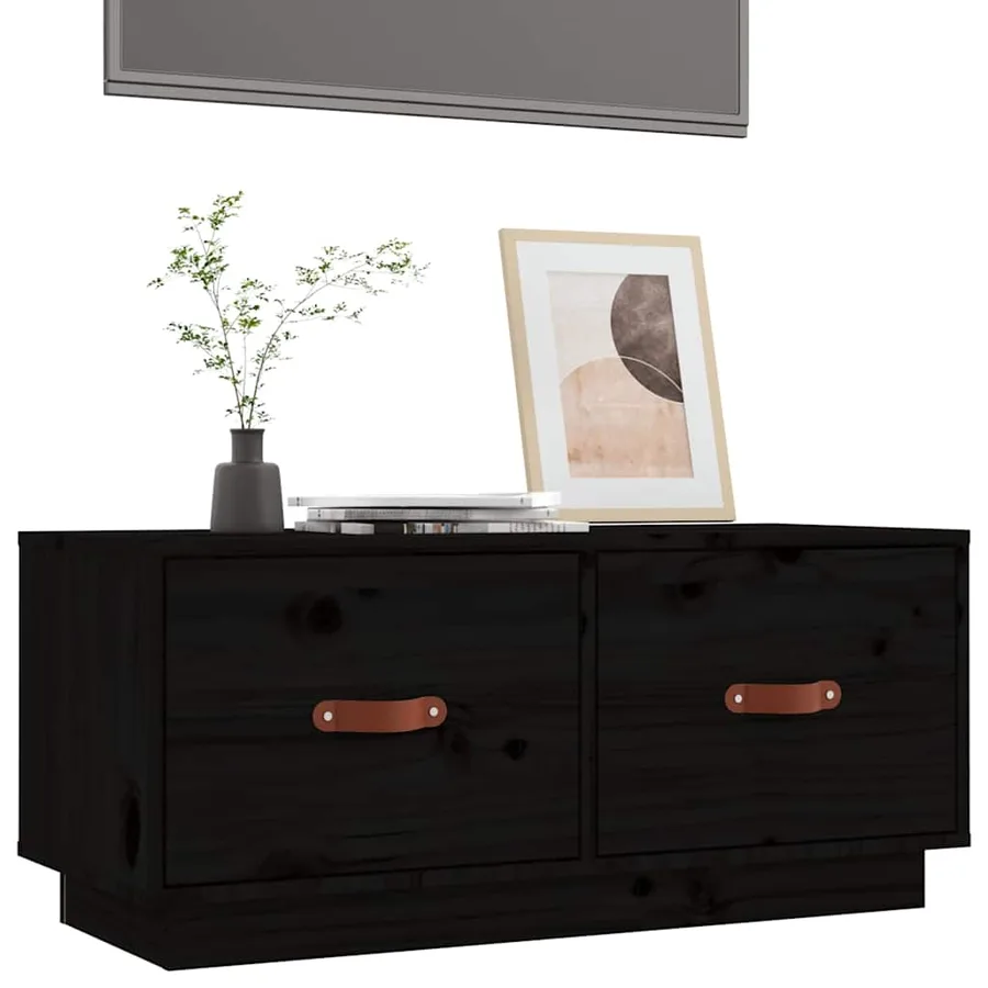 Meuble TV Noir 80x34x35 cm Bois de pin massif - 4