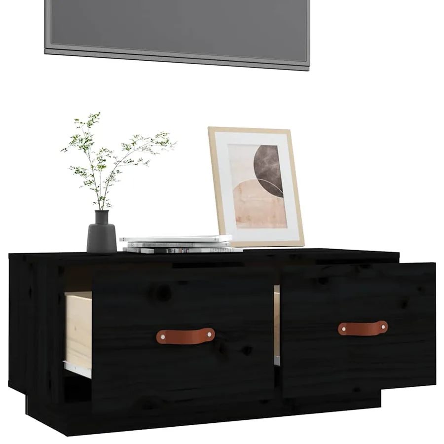 Meuble TV Noir 80x34x35 cm Bois de pin massif - 5