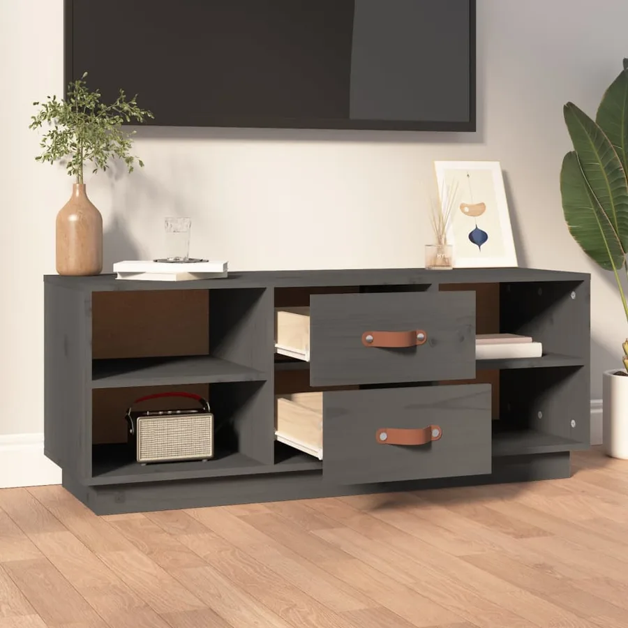 Meuble TV Gris 100x34x40 cm Bois de pin massif - 3