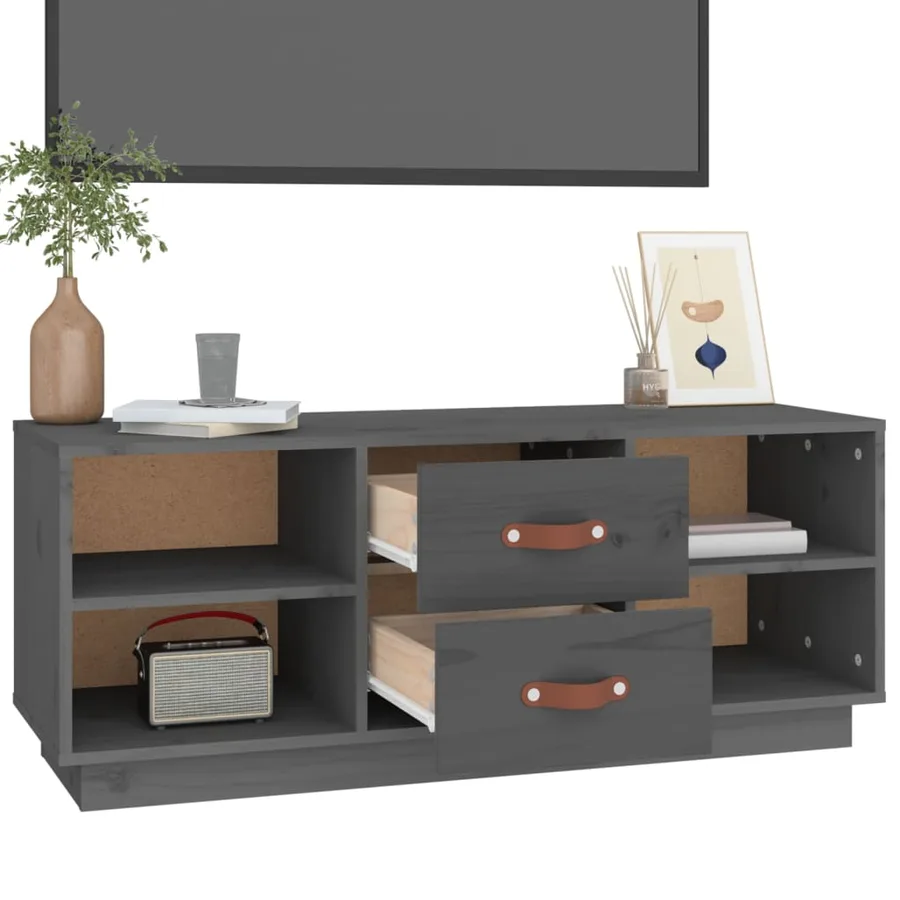 Meuble TV Gris 100x34x40 cm Bois de pin massif - 5