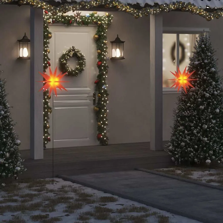 Lumières de Noël avec piquets 3 pcs LED pliable rouge 57 cm