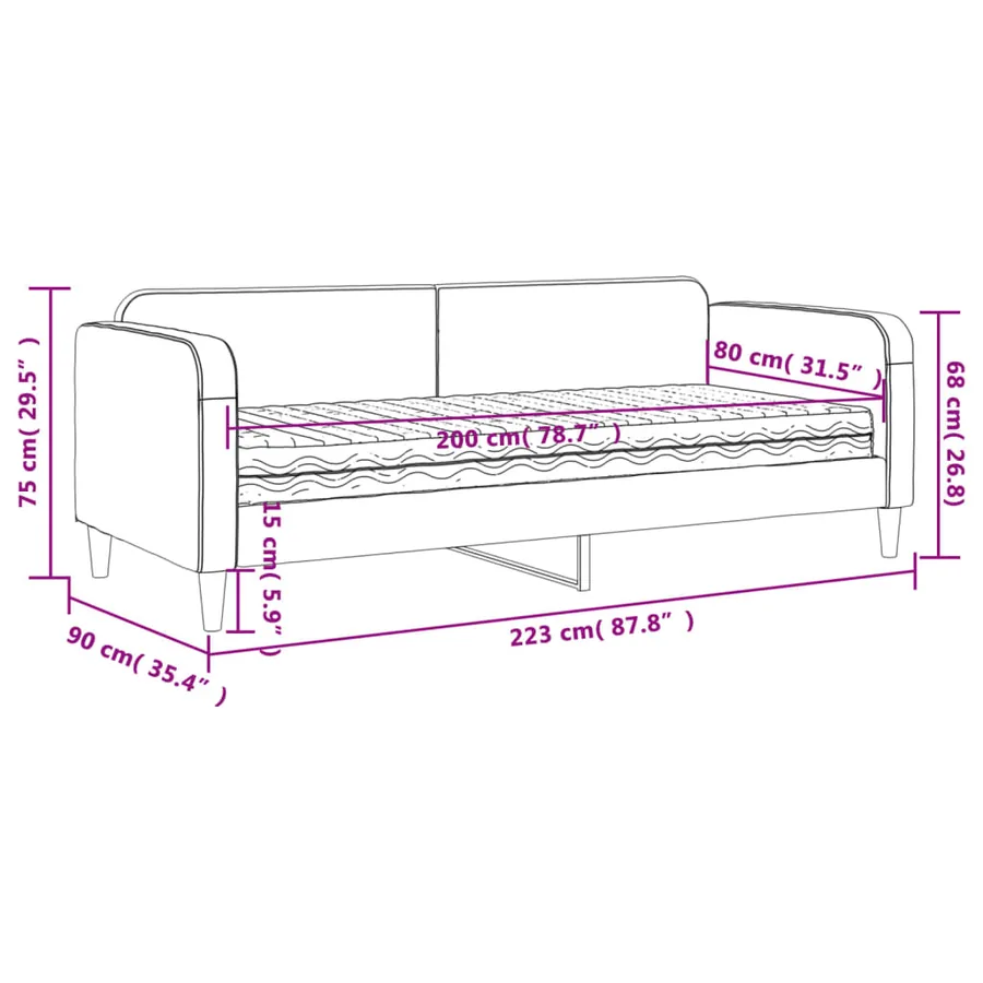 Lit de jour avec matelas taupe 80x200 cm tissu - 12